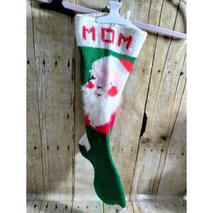 Vtg Mom Mid Century Hand Knit CHRISTMAS STOCKING 'MOM’